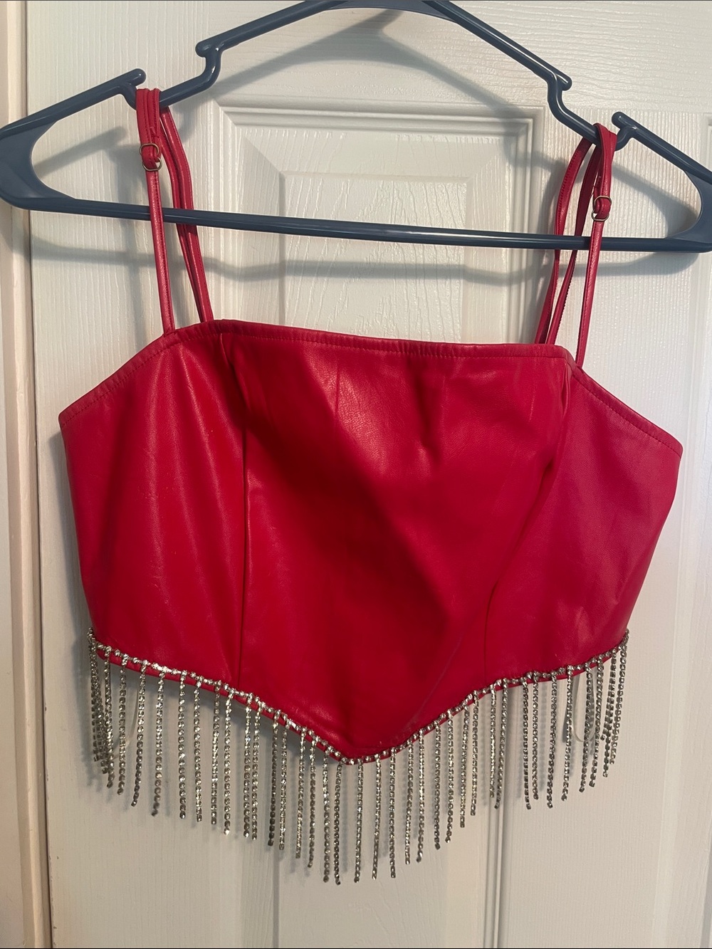 Red Fringe Hem Spaghetti Strap Crop Top